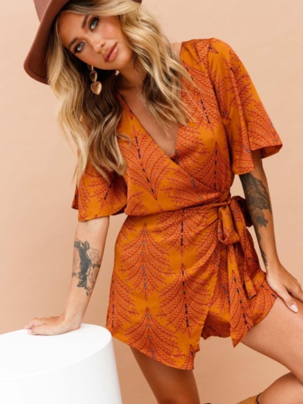 Saints and Secrets NADI Burnt Orange Romper | SZ Small